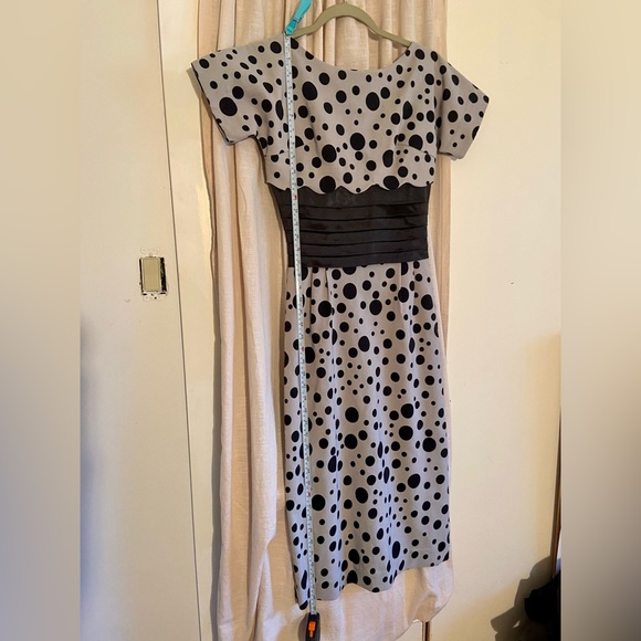 Black Grey Polk A Dot Retro Pinup Pencil Dress Bird Cage Hat Halloween Costume - Picture 9 of 16